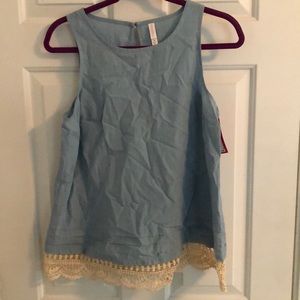 Light blue xhilaration tank top lace detail NWT